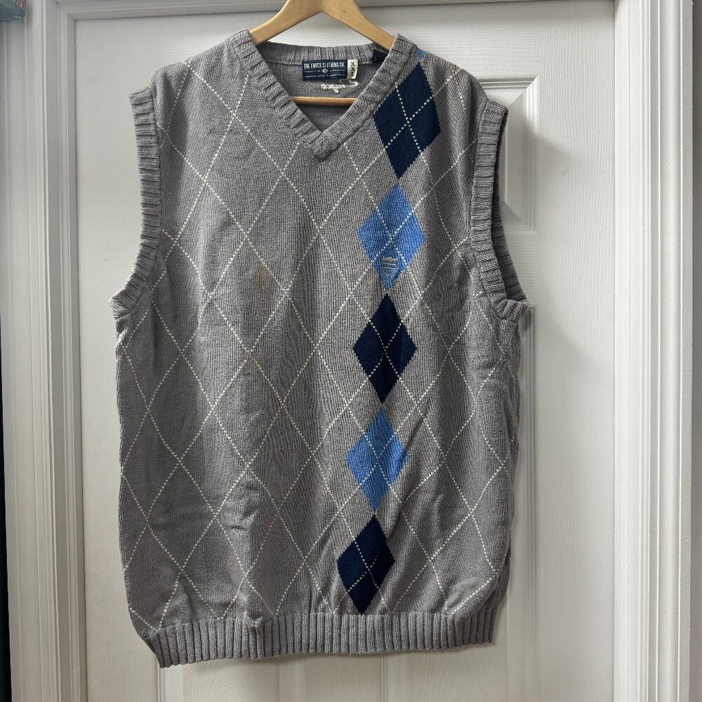 Enyce Vintage 90s Y2K urban streetwear grey argyle diamond sweater vest size 2XL
